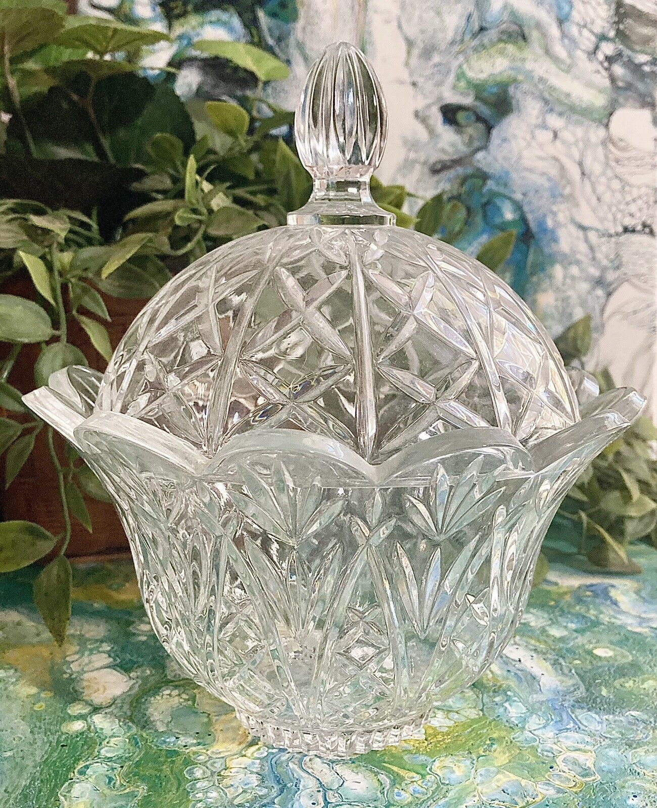DePlomb Lead Crystal Covered Bowl Candy Dish 7.5 In Made in USA Living Estate