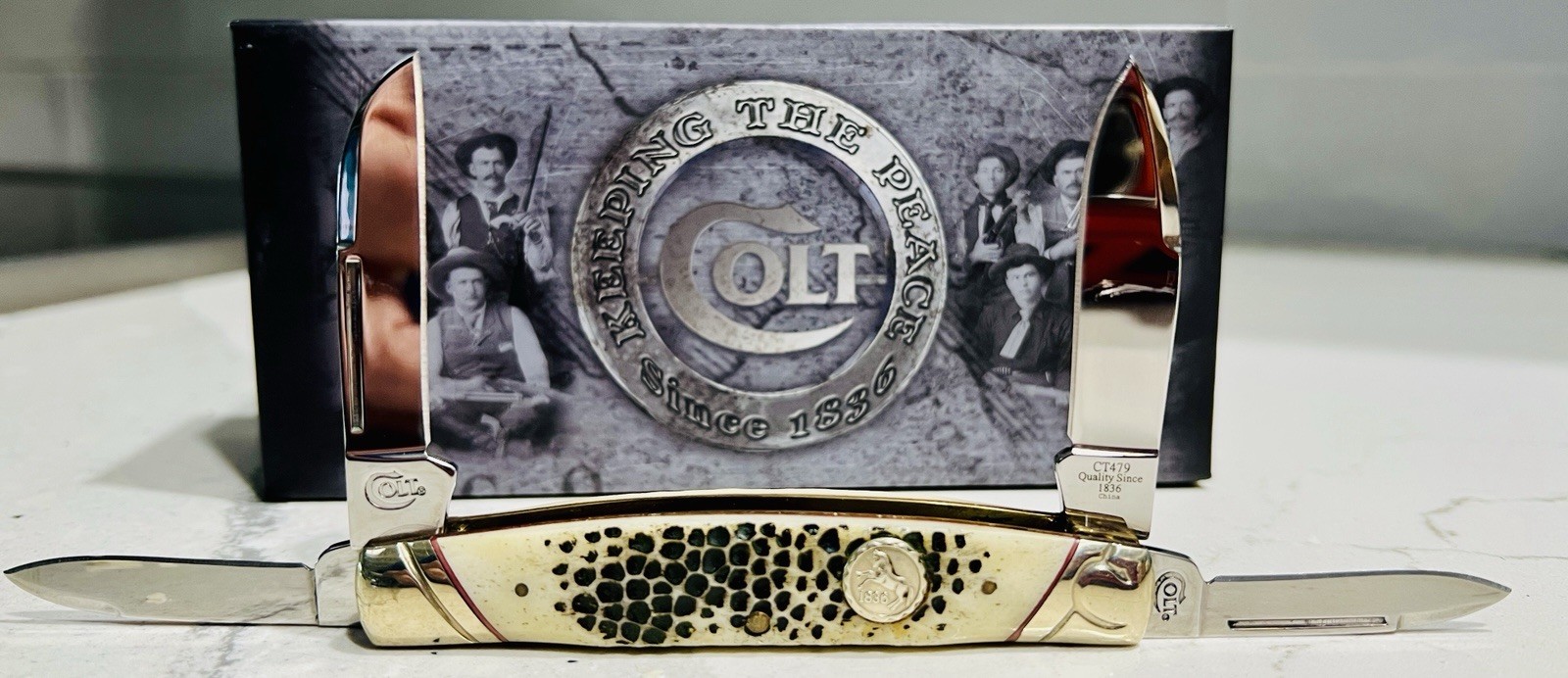 Colt Buckshot Bone 4-Blade Congress Knife CT479 Keeping the Peace Since 1836 EUC