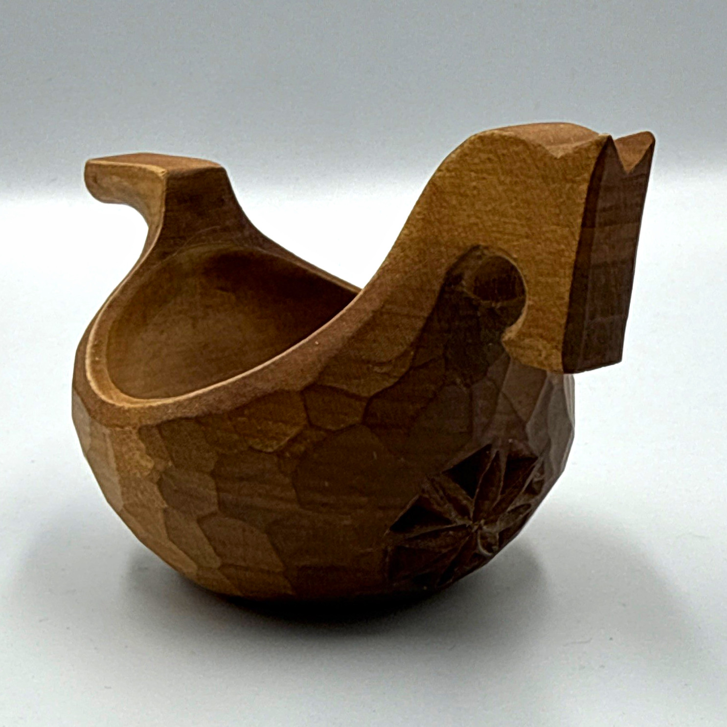 VTG Hand Carved Wood Kovsh Traditional Scandinavian Bird Ale Bowl Wedding Cup