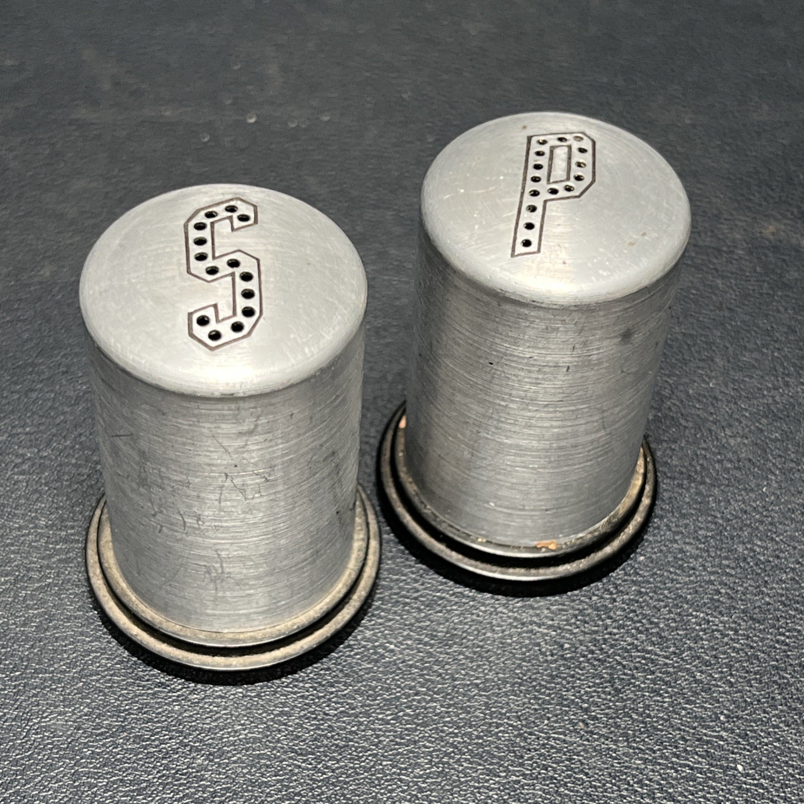Vintage S&P Aluminum Salt Pepper Shakers Silver Made In USA 1960s MCM