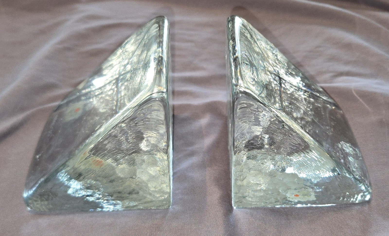 Vintage Blenko Glass Triangular Hand Crafted Lot Bookends Original Sticker 1970 