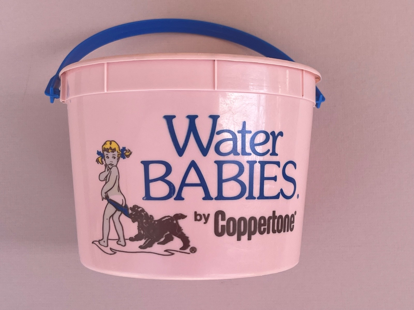Vintage Pink Promotional Coppertone Water Babies Plastic Tub w/  Swivel Handle