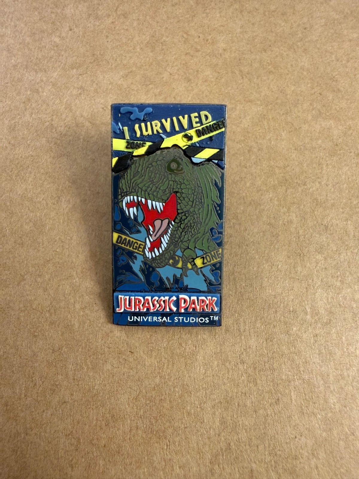Vintage Universal Studios T-Rex I Survived Jurassic Park Collectible Pin Danger