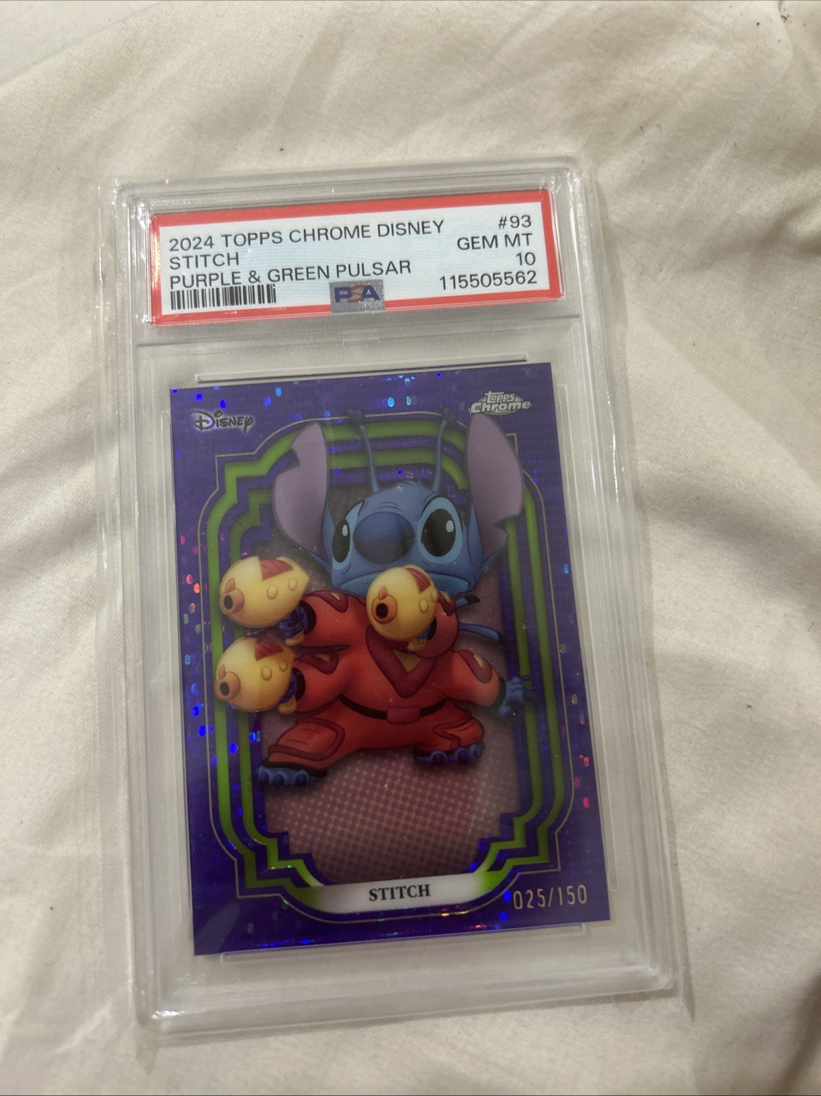 Stitch 2024 Topps Chrome Disney #93 Purple Green Pulsar Refractor /150