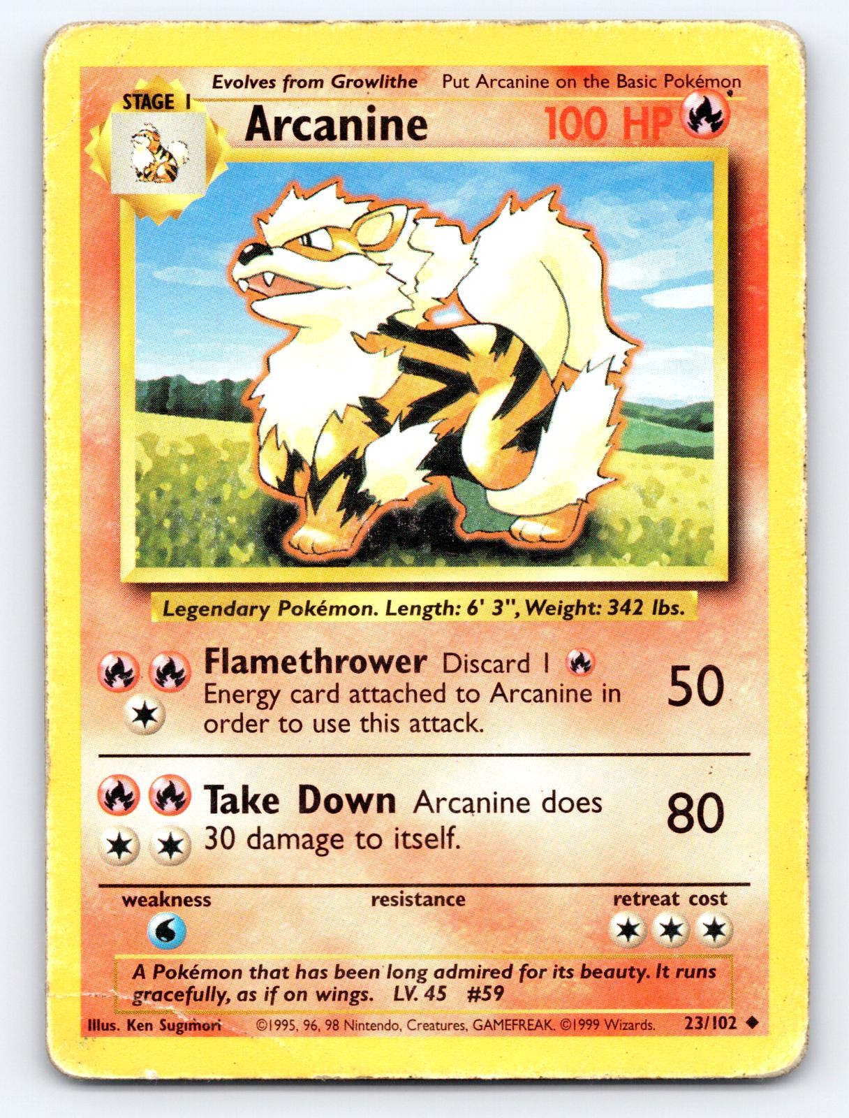 Arcanine 23/102 Uncommon Base Set Unlimited Pokemon Damaged
