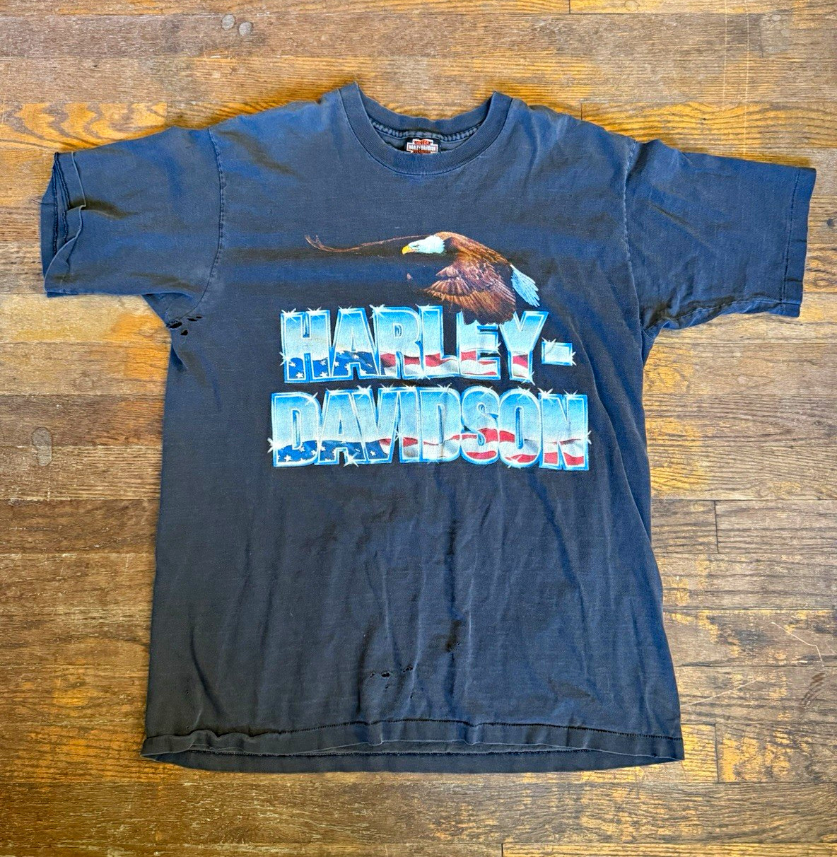Rare Vintage 90s  HARLEY DAVIDSON American Flag Bald Eagle 90s XL Shirt Read*
