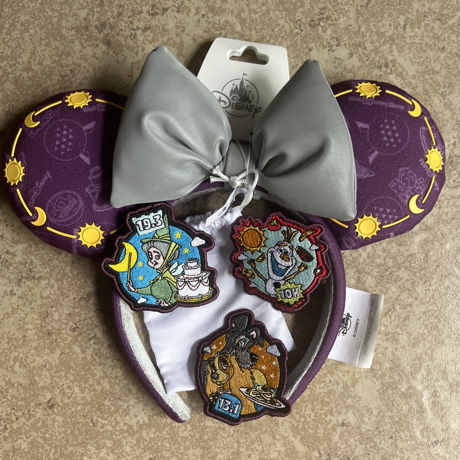 AUTHENTIC Rundisney Wine & Dine Weekend Ears w/Removable Bow & Patches