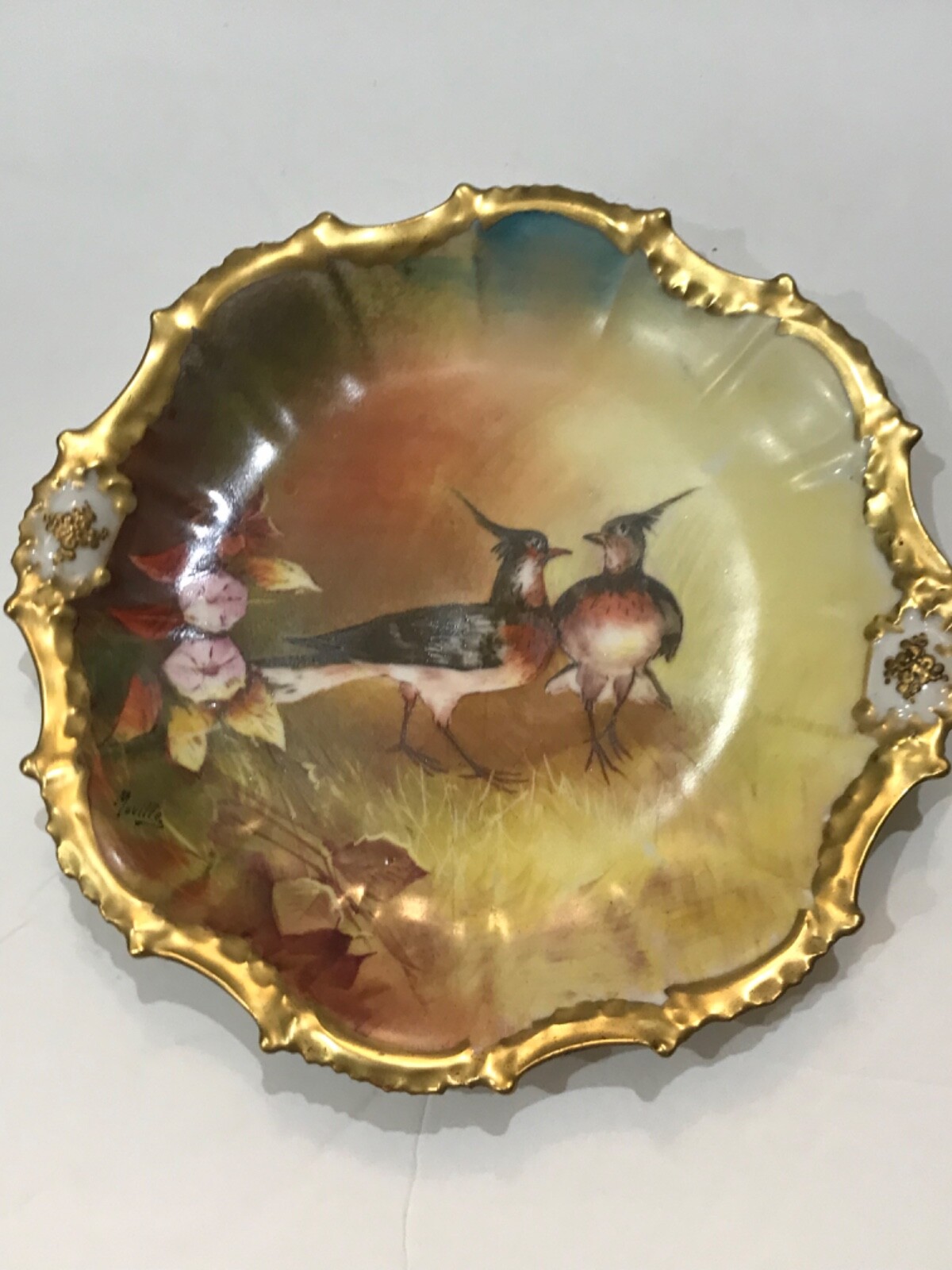 1910’s Vintage L R L Limoges France Artist Muville Porcelain Gilt Plate