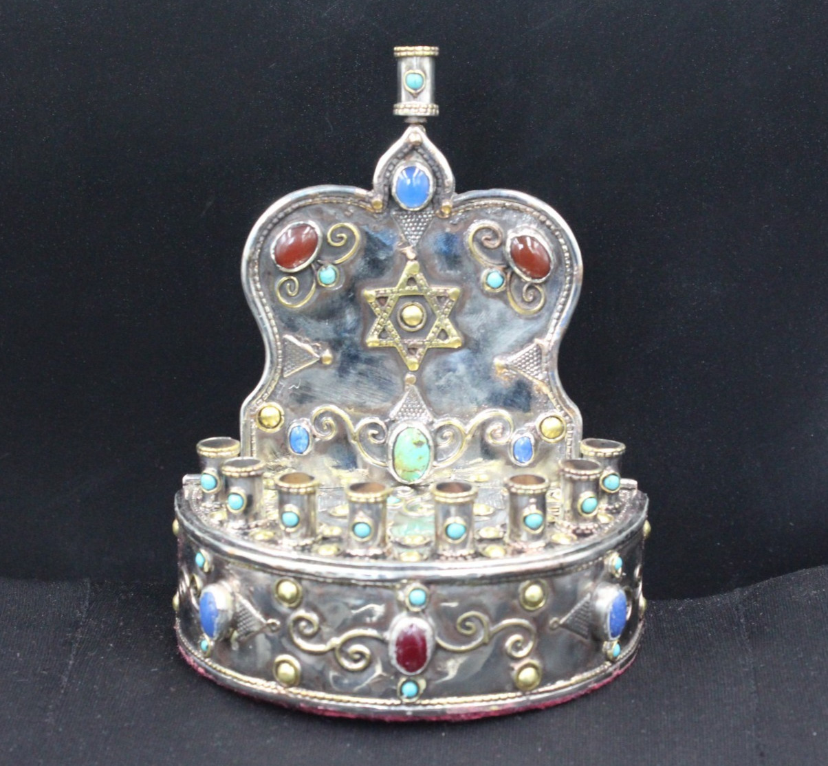 Turkmen Alpaka Judaica Hanukkah Menorah, 9 Candle Holder, Gemstones Menorah #H05