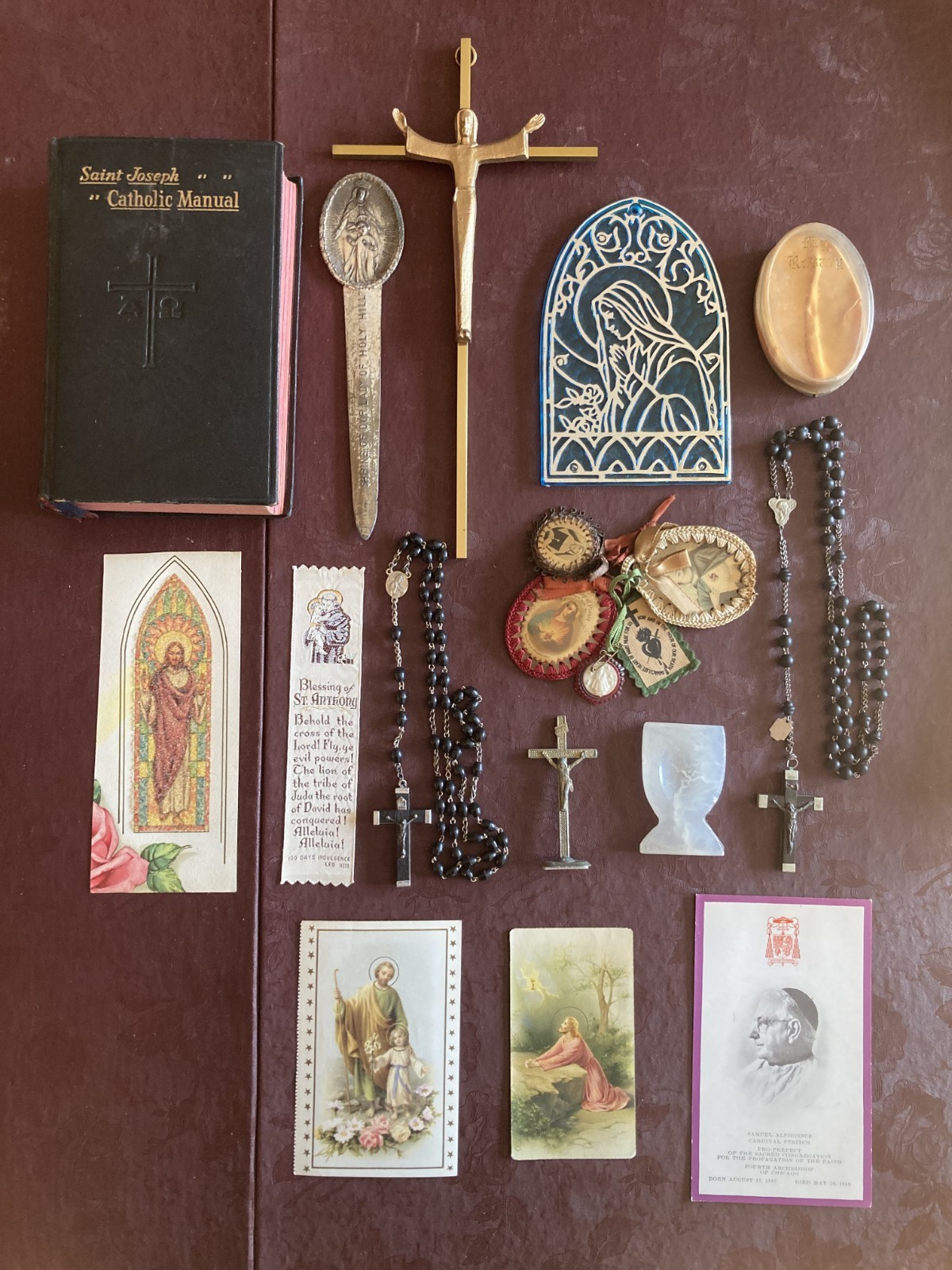 VTG Catholic Ephemera LOT Lourdes ROSARY CRUCIFIX Scapular Medals ITALY FRANCE