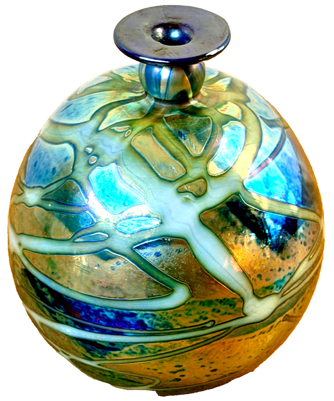 1978 Stephen Fellerman Iridescent Studio Art Glass Vase Paperweight Vtg Signed