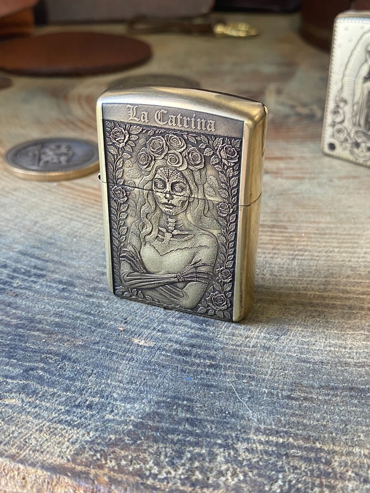La Catrina | Dia de los Muertos 3D engraved | Brass Armor Zippo | Made in USA