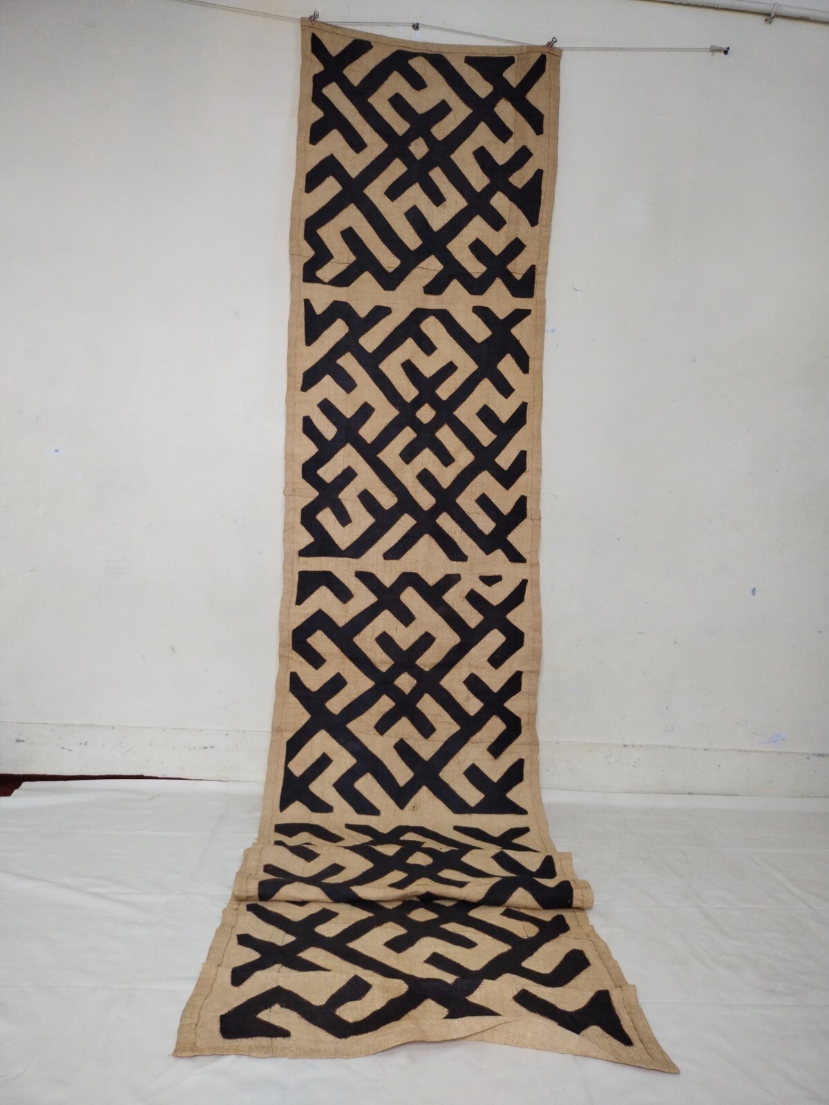 Vintage Kuba long Raffia Textile Traditional African Tribal woven  Congo it1221