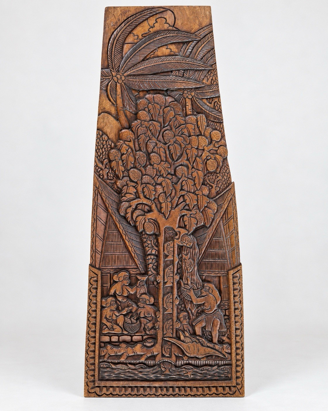 Palau Hand Carved Wood Storyboard Ngibtal Breadfruit Tree Narrative Art Panel