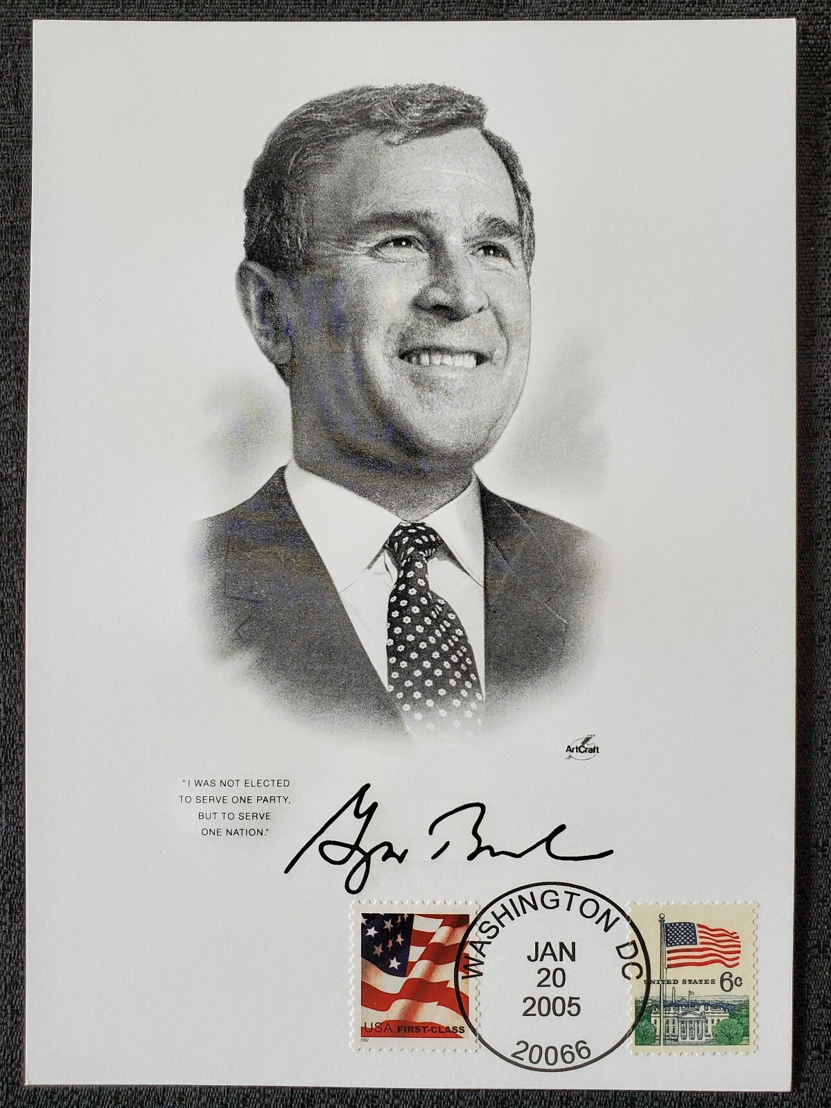 1/20/2005 George W Bush US President Inauguration Day 7x9 Stamp DC Card
