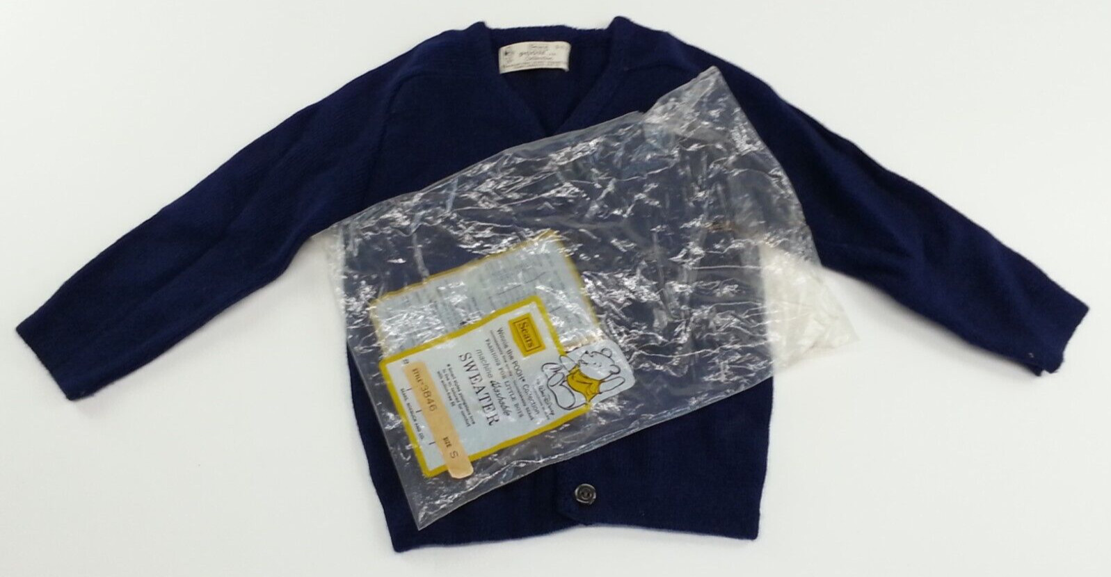 Vintage Kids Small Sears Winnie Pooh Walt Disney Button Sweater Blue Orig. Bag