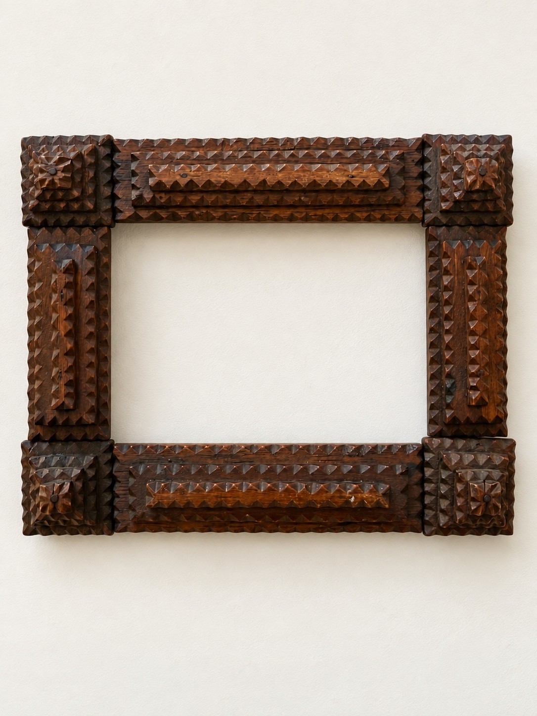 Antique Tramp Art Hand Made Chip Carved Picture Frame Folk Early 1900s Americana