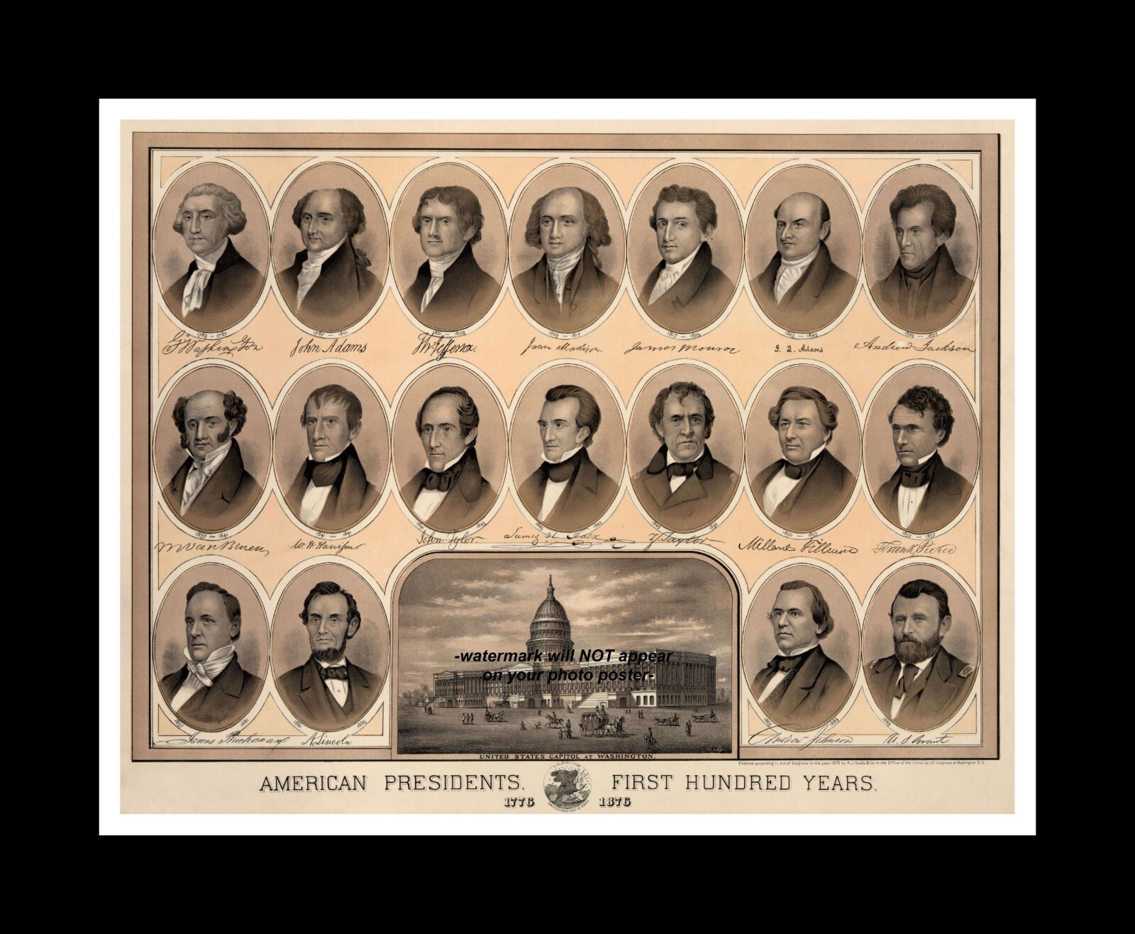 11x14 US Presidents First 100 Years PHOTO Poster Shows Signatures 1776-1876 WOW