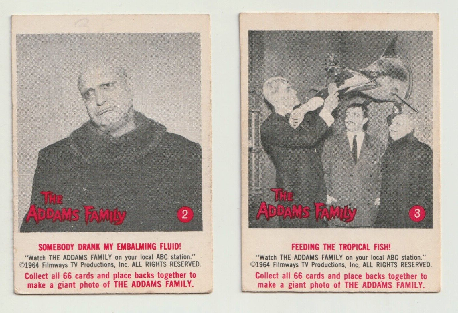 VINTAGE 1964 ADDAMS FAMILY TV SERIES SCANLENS DONRUSS TRADING CARDS 2 3 FESTER