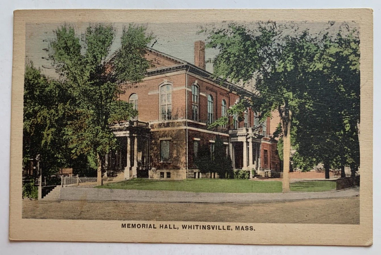 1924 MA Postcard Whitinsville Memorial Hall building Huguenot Walloon 1c Stamp