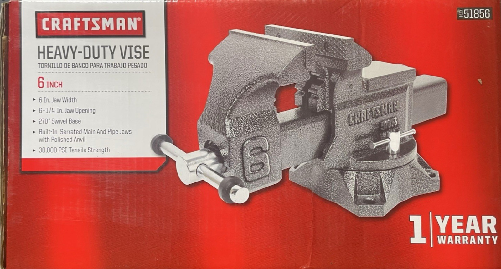 CRAFTSMAN Bench Vise 6” Jaws Swivel Base Model 51856 HEAVY 37-1/2 lb