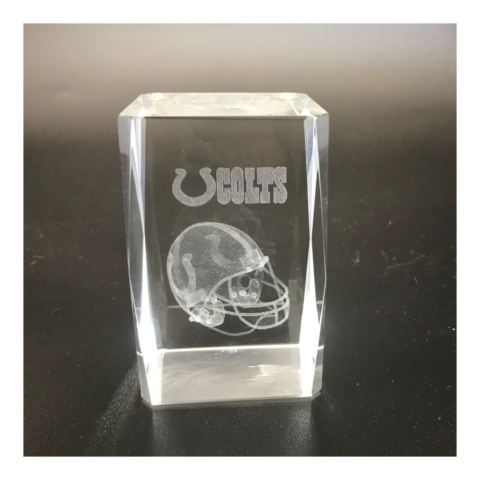 Colts Football 3D Laser Etched Cube Paperweight Crystal Glass