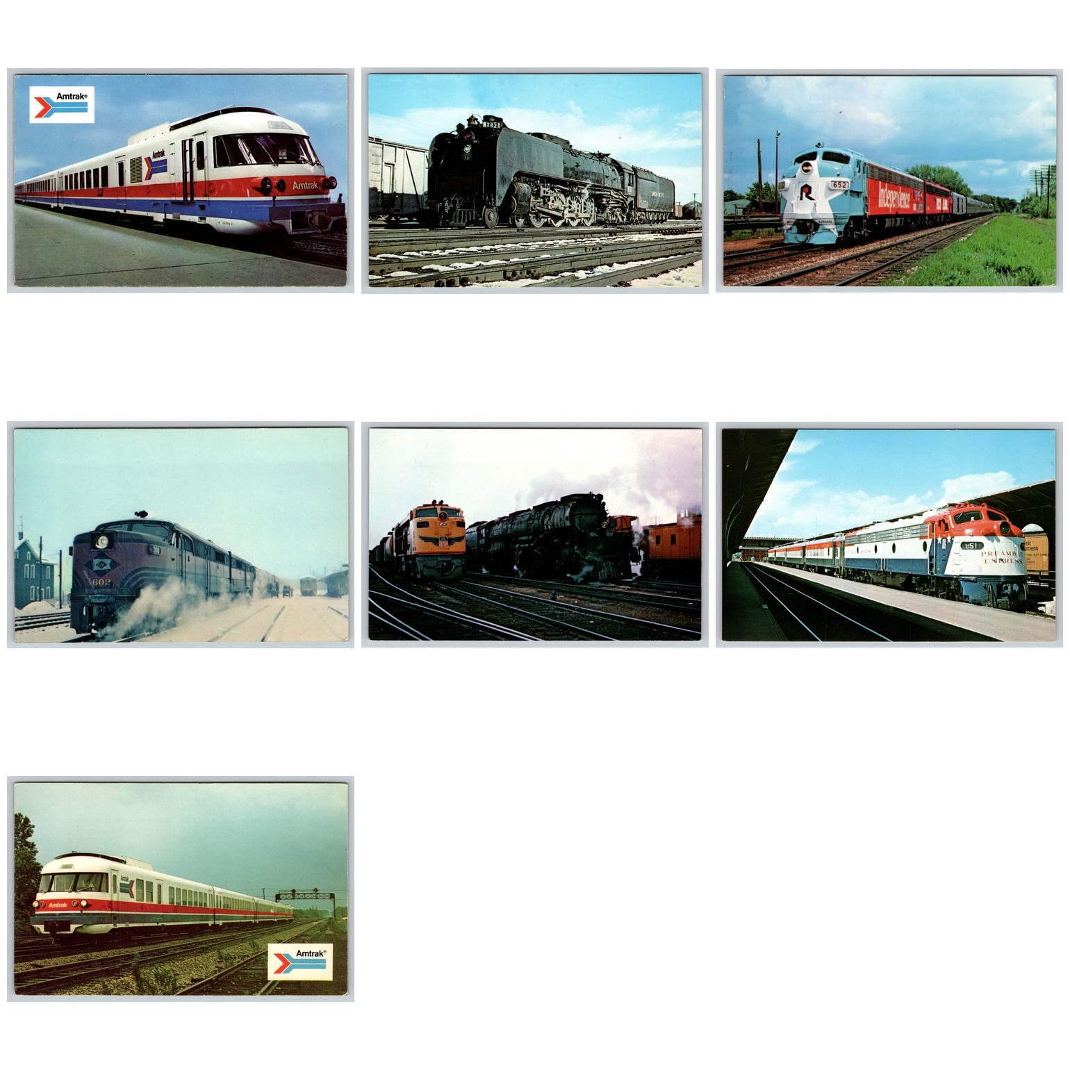 Lot of 7 Vintage Train Locomotive Postcards Railroad Amtrak Union Pacific Rock