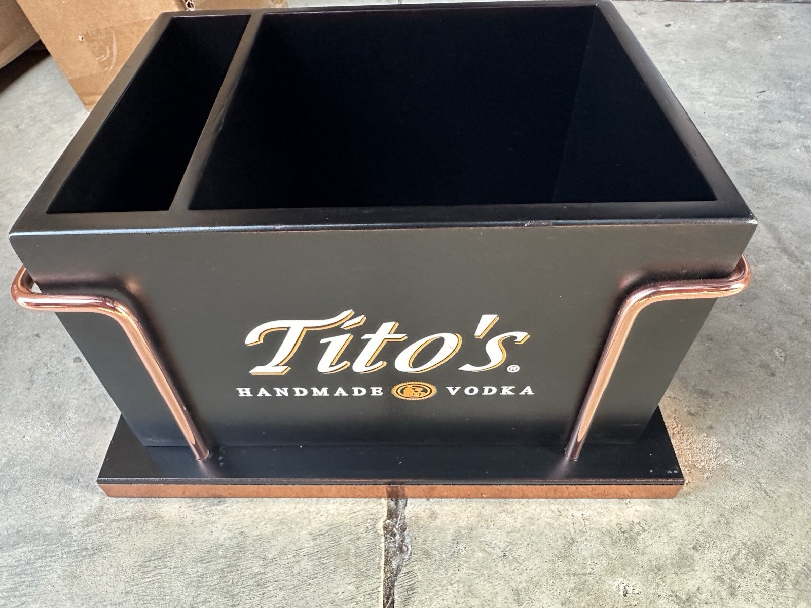Tito’s Vodka Wooden Bar Caddy Napkin & StrawHolder Copper Accent Tito's Handmade