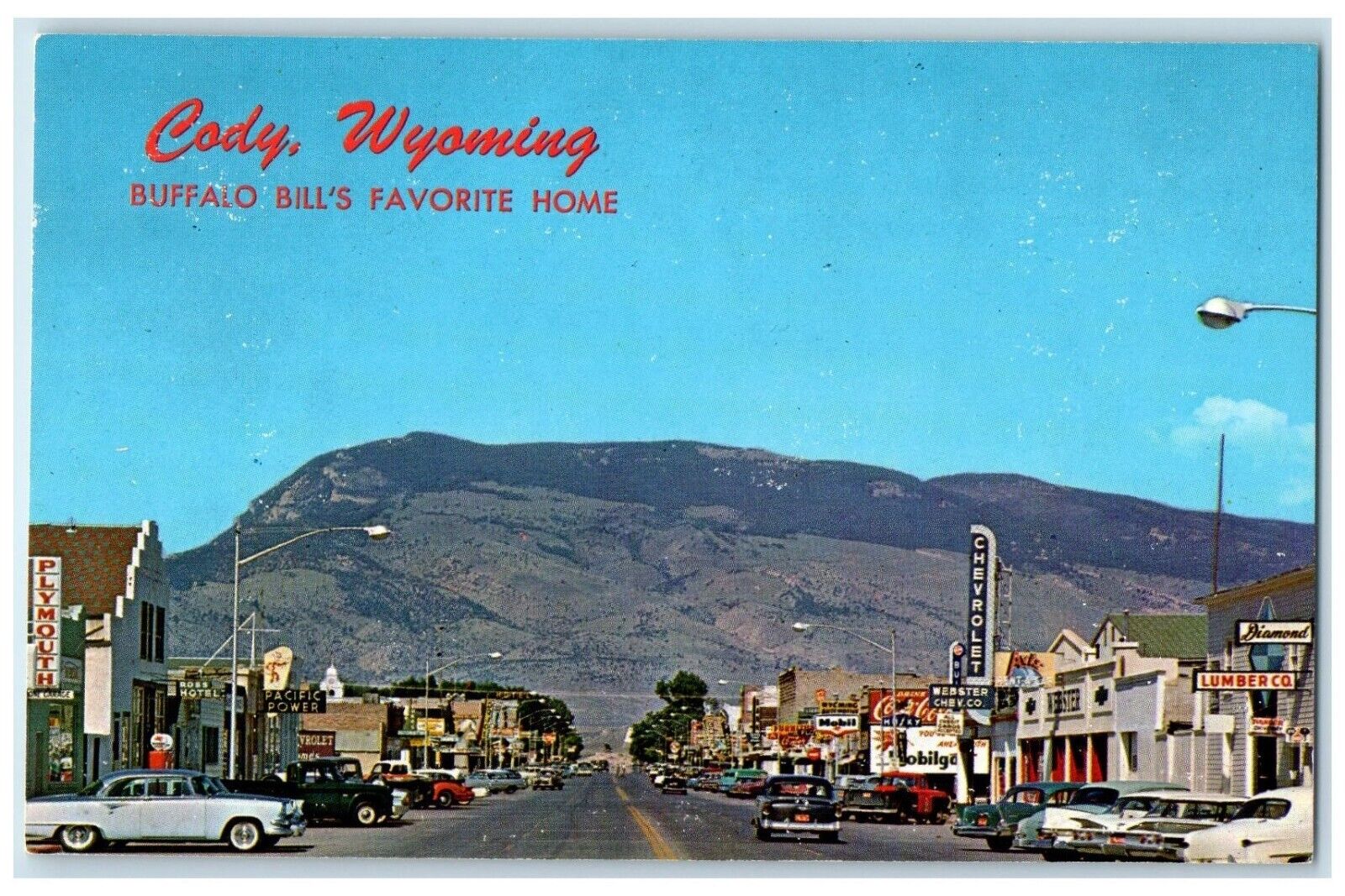 c1960 Sheridan Street Rattlesnake Mountain Cody Wyoming Vintage Antique Postcard