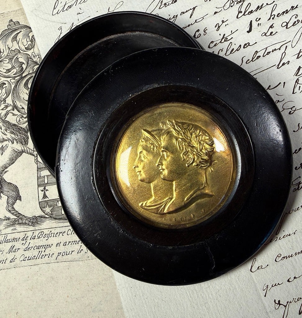 Antique French Portrait Snuff Box, c. 1810 Marriage of Napoleon & Marie Louise