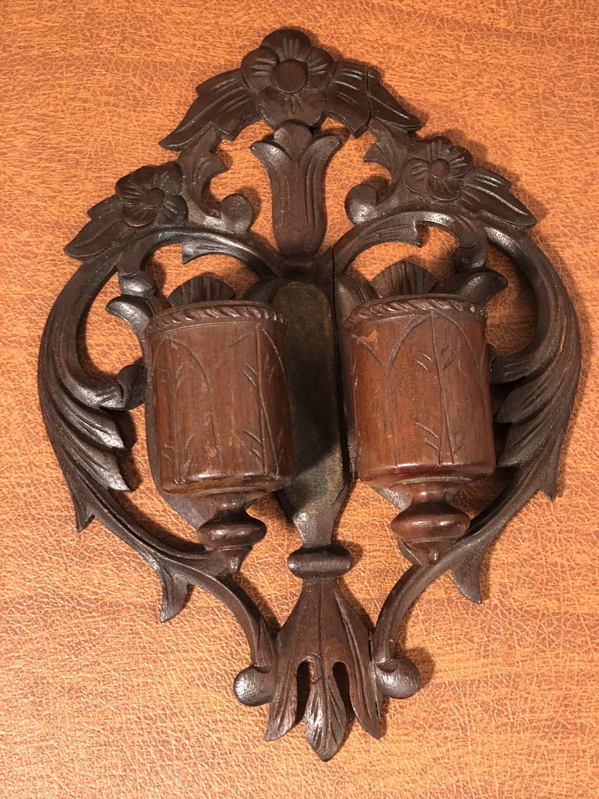 Vintage Solid Wood Wall Mount Match Safe Holder with Striker Fireplace Display