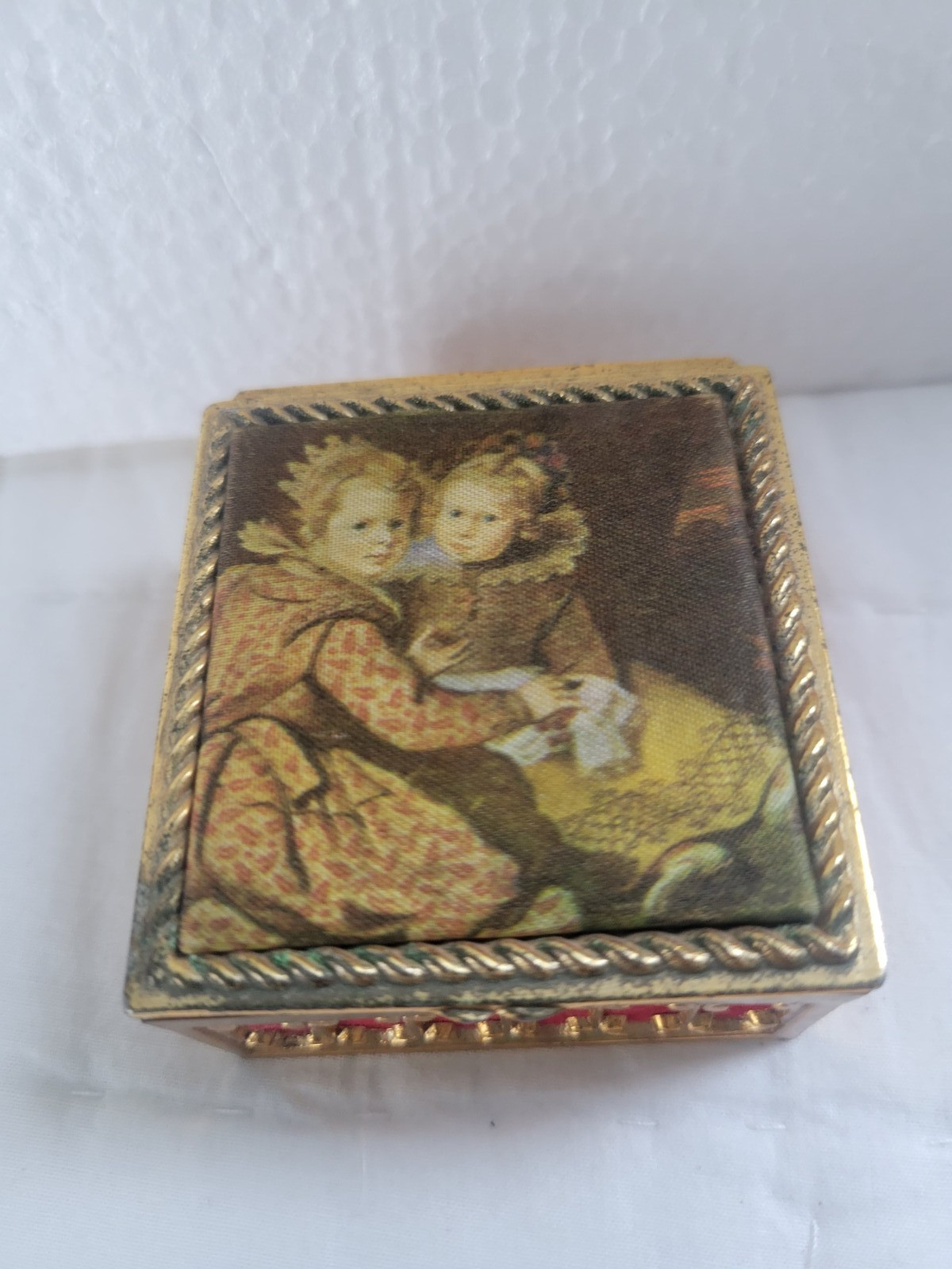 Vtg Lacaux Renoir Silk Top Trinket Jewelry Box Square Children Cornelius De Vos