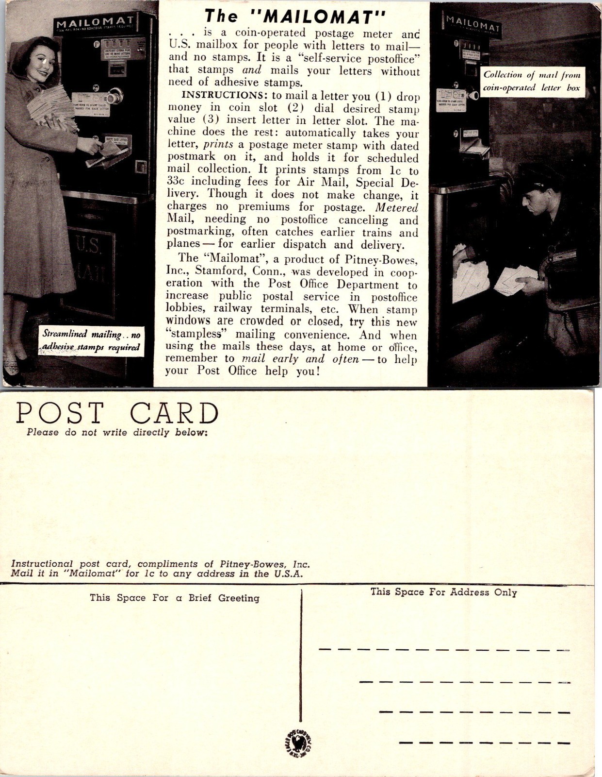 Stamford CT The Mailomat, Coin Operated Postage Meter Postcard 71612