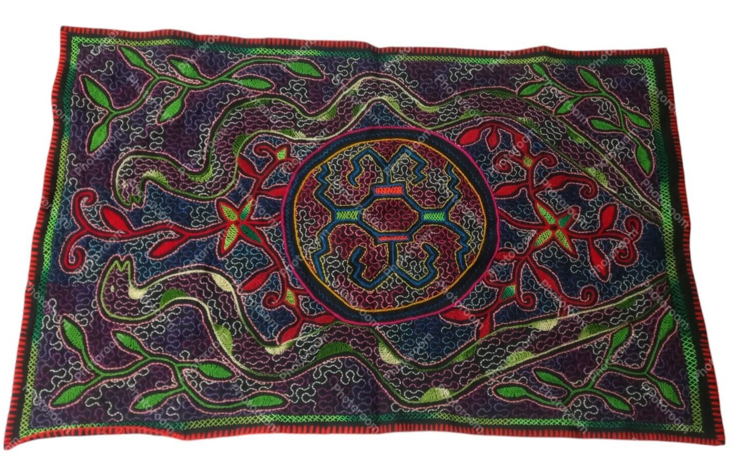 Hand Embroidered Shipibo Blanket – Traditional Amazonian Art