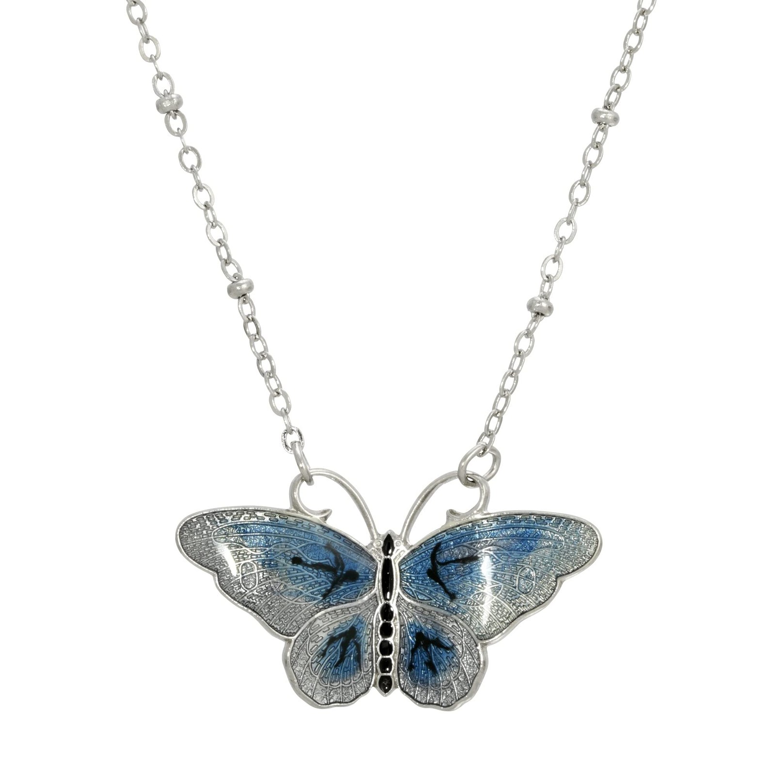 1928 Jewelry Butterfly's Dance Blue Enamel Necklace 16 1928 Jewelry Butterfly's Dance Blue Enamel Necklace 16