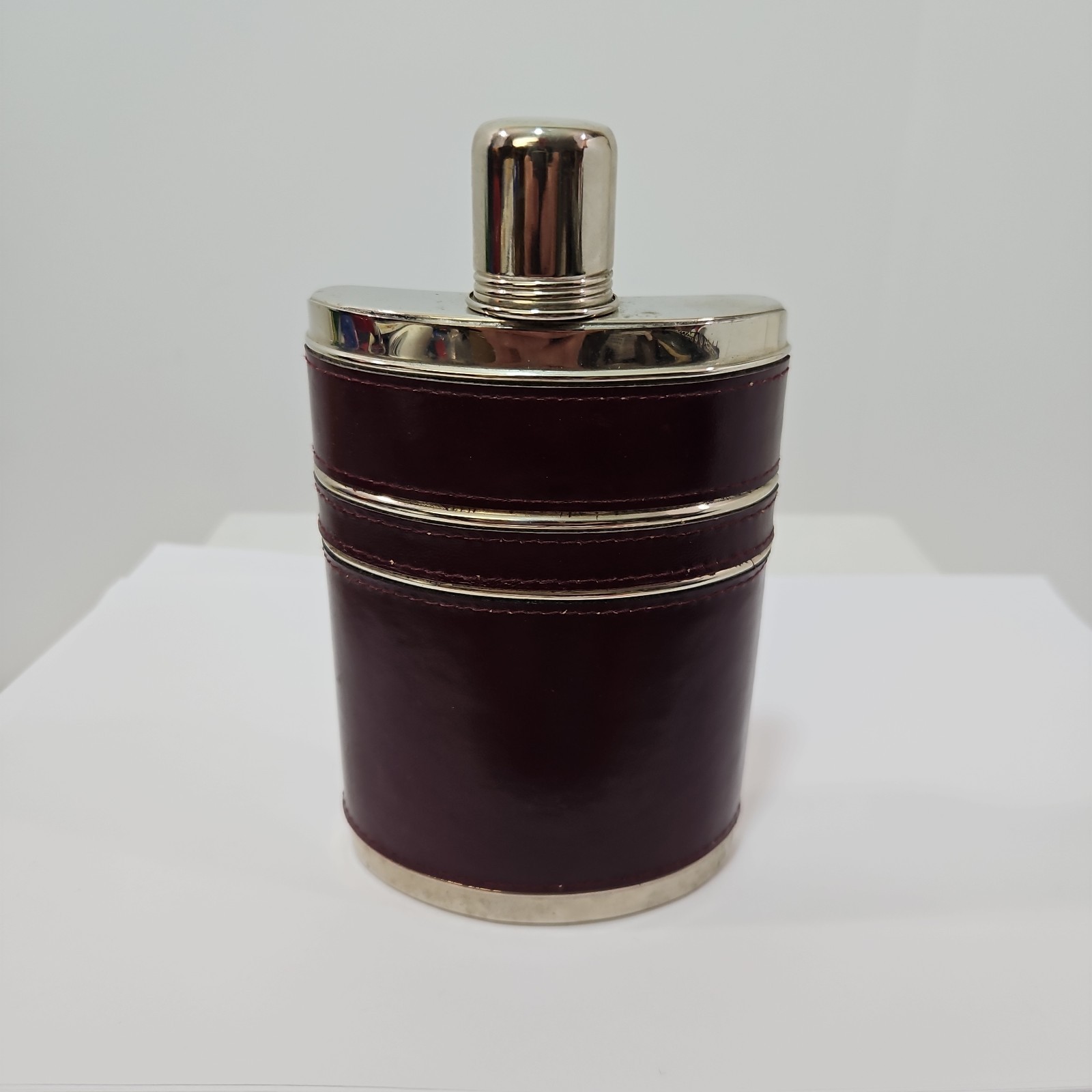 Vintage  Hip Flask West Germany, Leather Curved Tin-lined 10 Oz Curved  