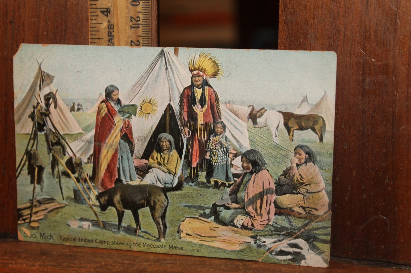Antique 1907 Postcard Native American Soo Mich Typical Indian Camp Moccasins Antique 1907 Postcard Native American Soo Mich Typical Indian Camp Moccasins