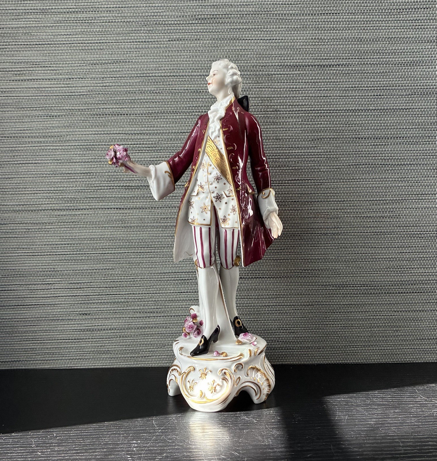 Antique Volkstedt German Porcelain Figurine, Man with Flowers, 10.25