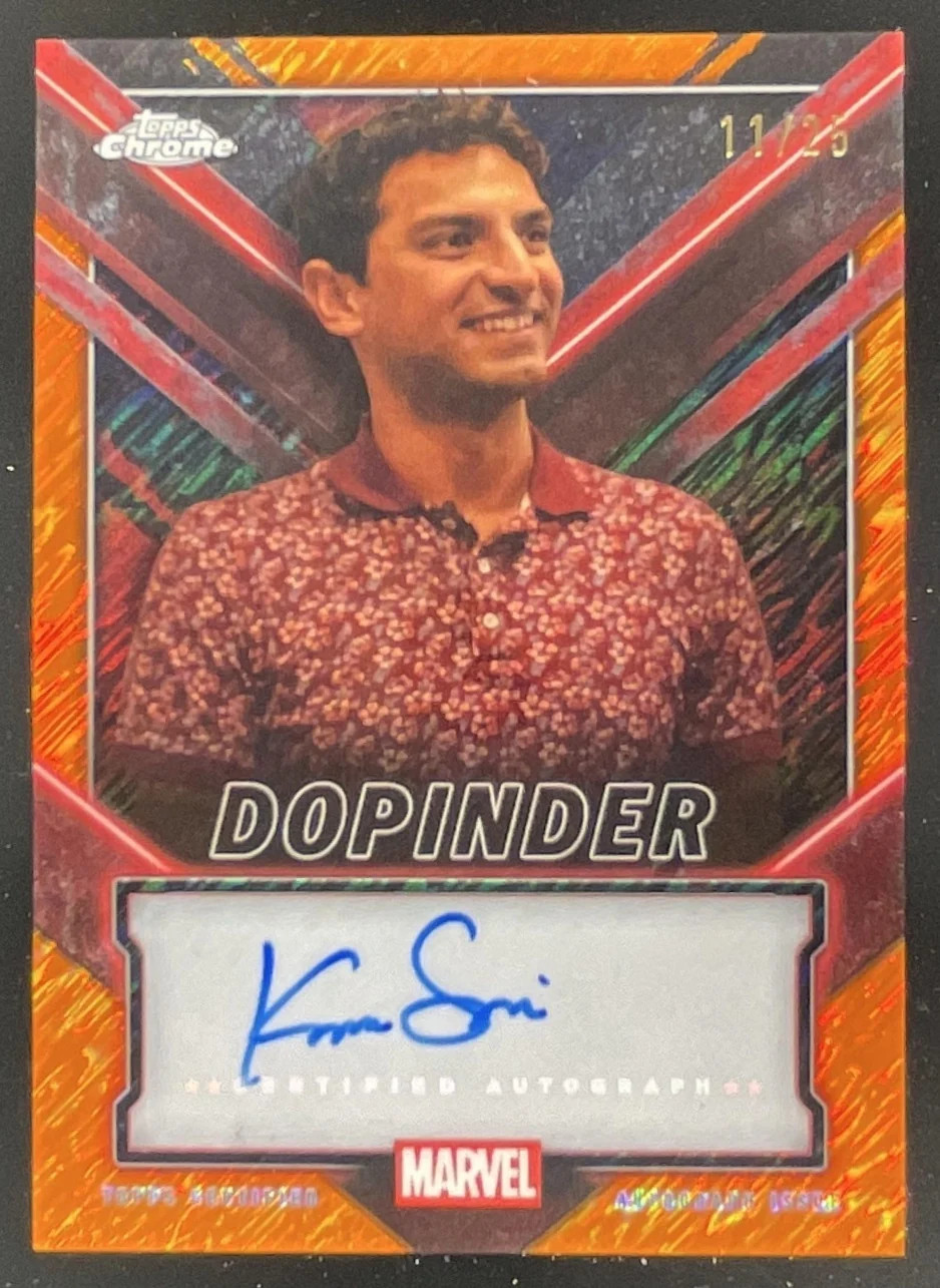 2025 Topps Chrome Deadpool Chrome Orange Shimmer #TC-KS Karan Soni Auto /25