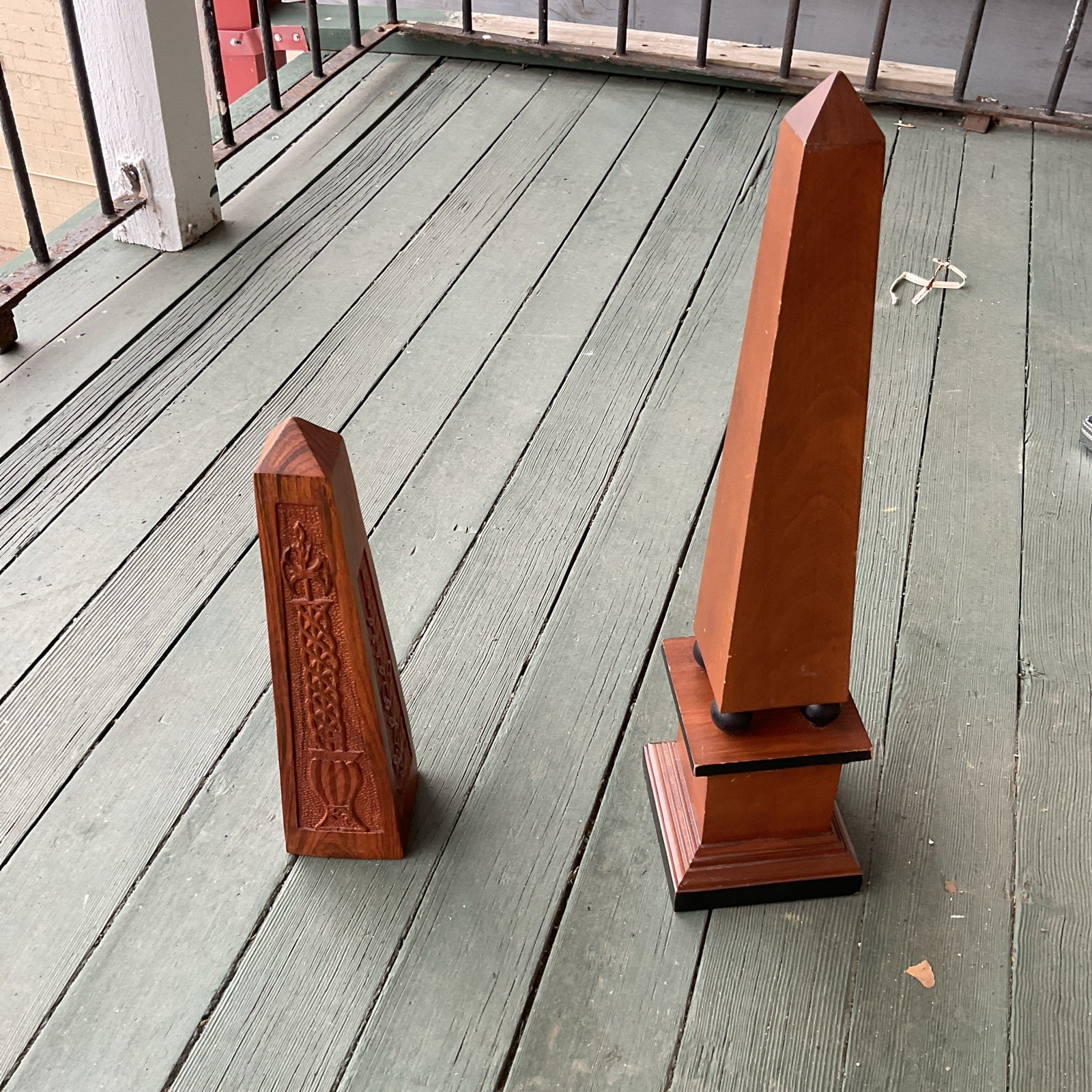 Vintage Pair Lot Wooden Obelisk Mid Century Art Deco Statue Neoclassical Decor
