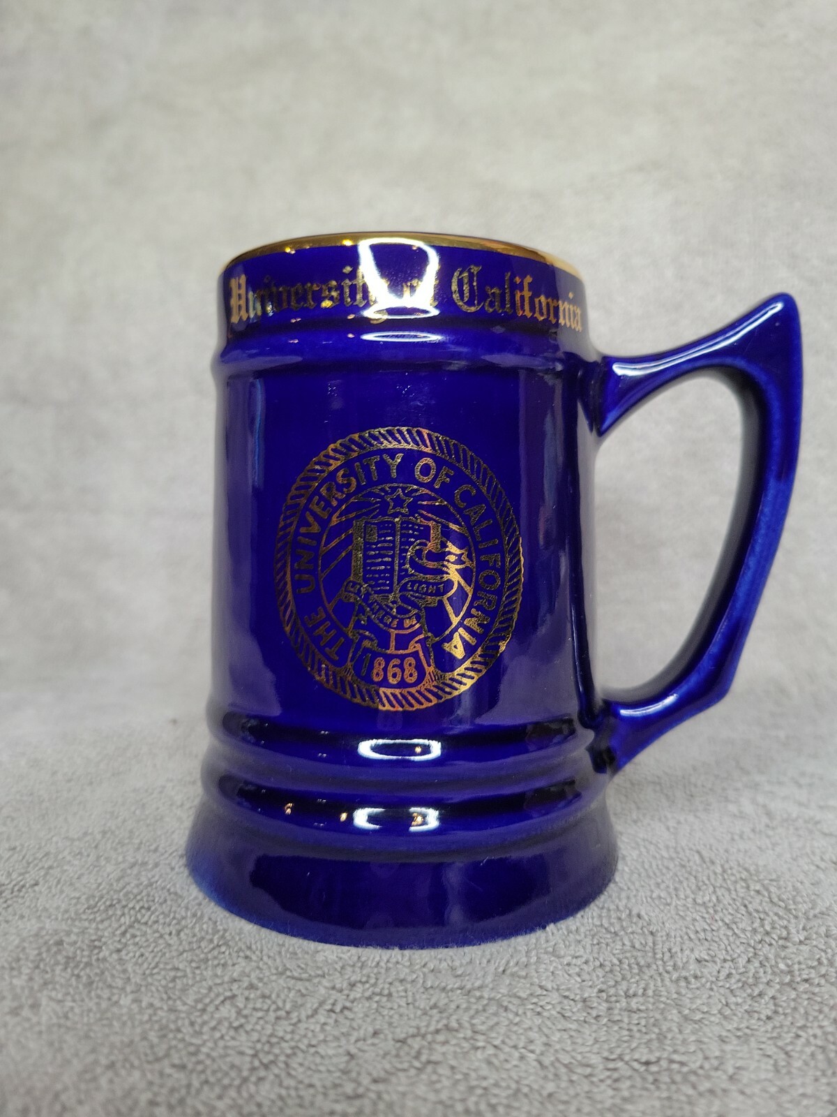 University of California Vintage Cobalt Blue Tankard/Mug Gold Trim WC Bunting Co