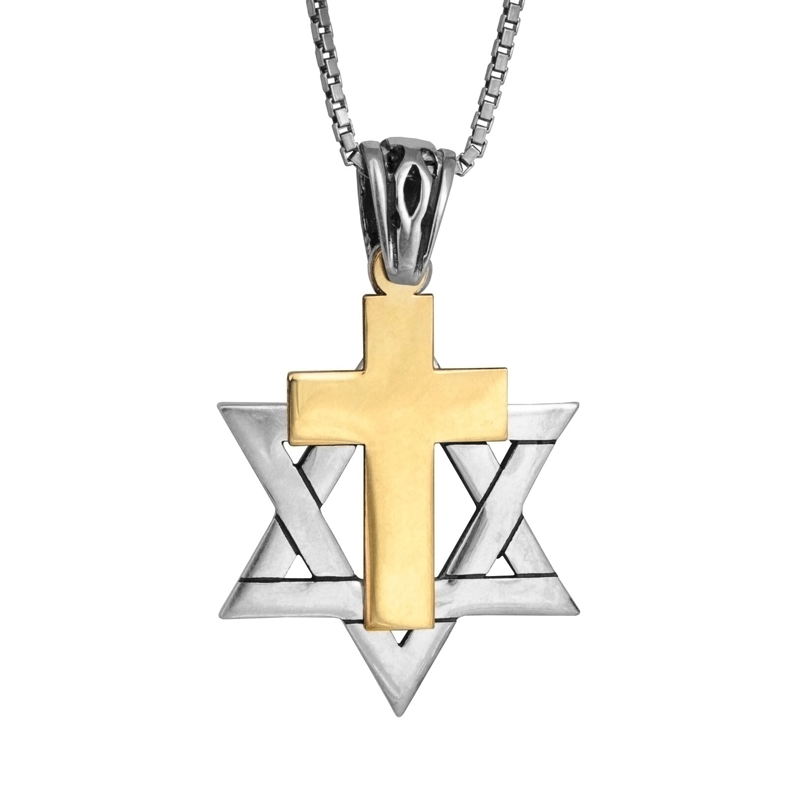 Messianic Pendant Star of David w/ Cross Gold 9K Sterling Silver Necklace 0,95\