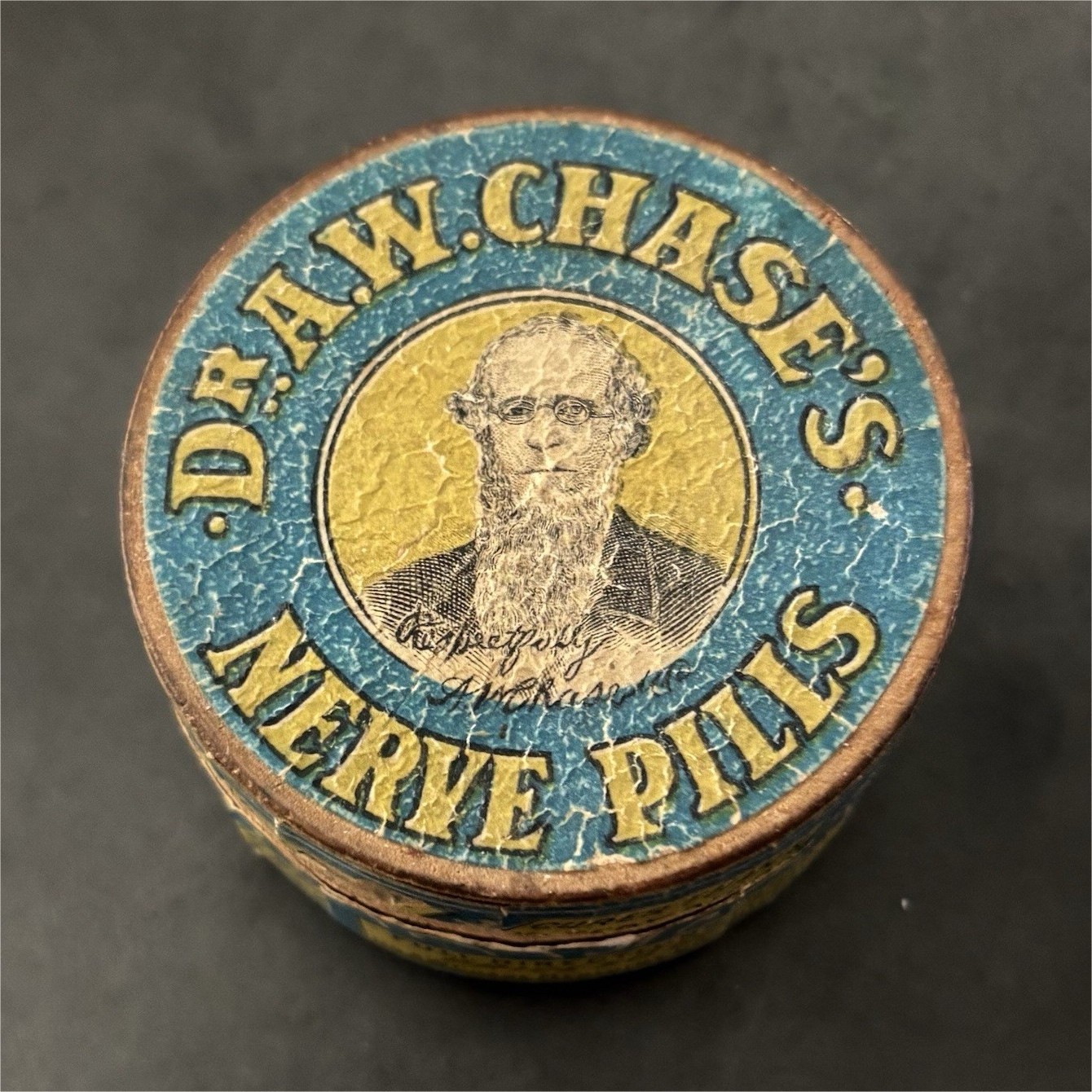 Dr. A.W. Chase's Nerve Pills Blue & Yellow Medicine Advertising box