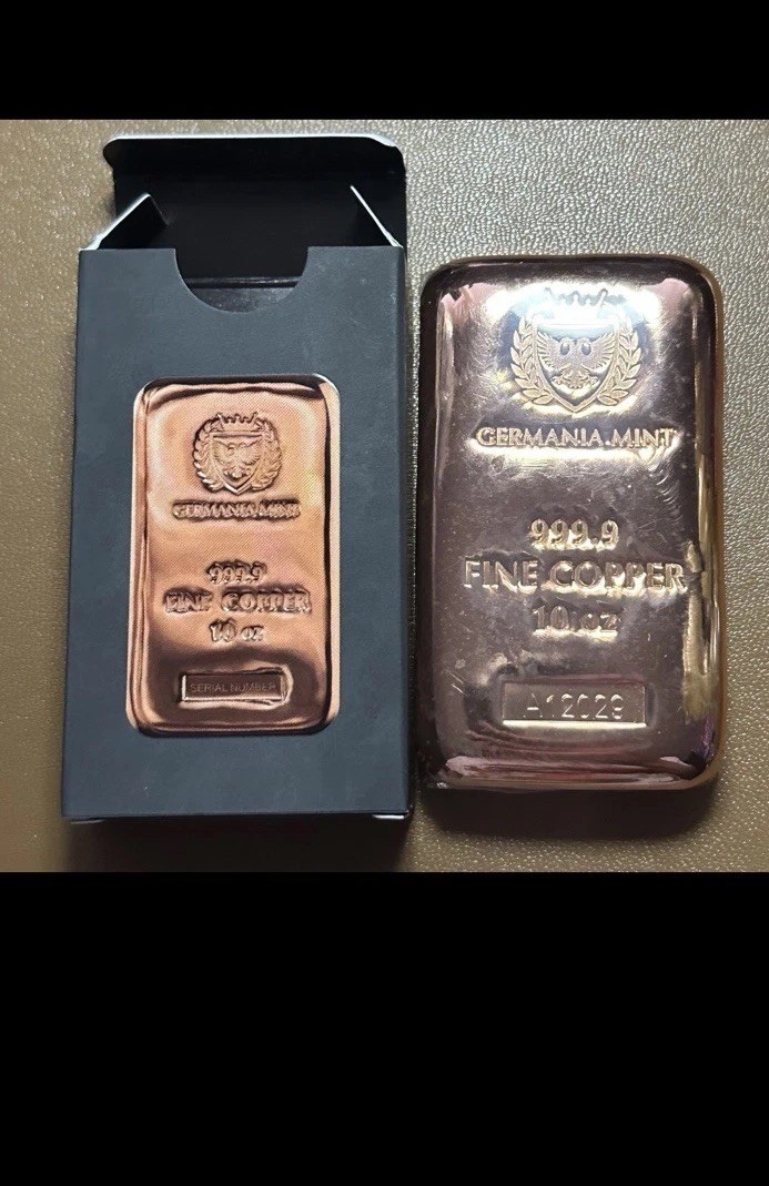 Germania Mint 10 oz 999.9 Fine Copper Bullion Bar with Serial Number and Box 