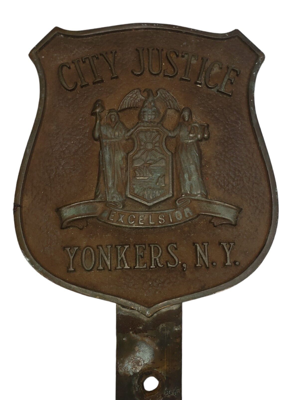 Vintage City Justice Yonkers N.Y Brass Plaque Advertising Nameplate Sign