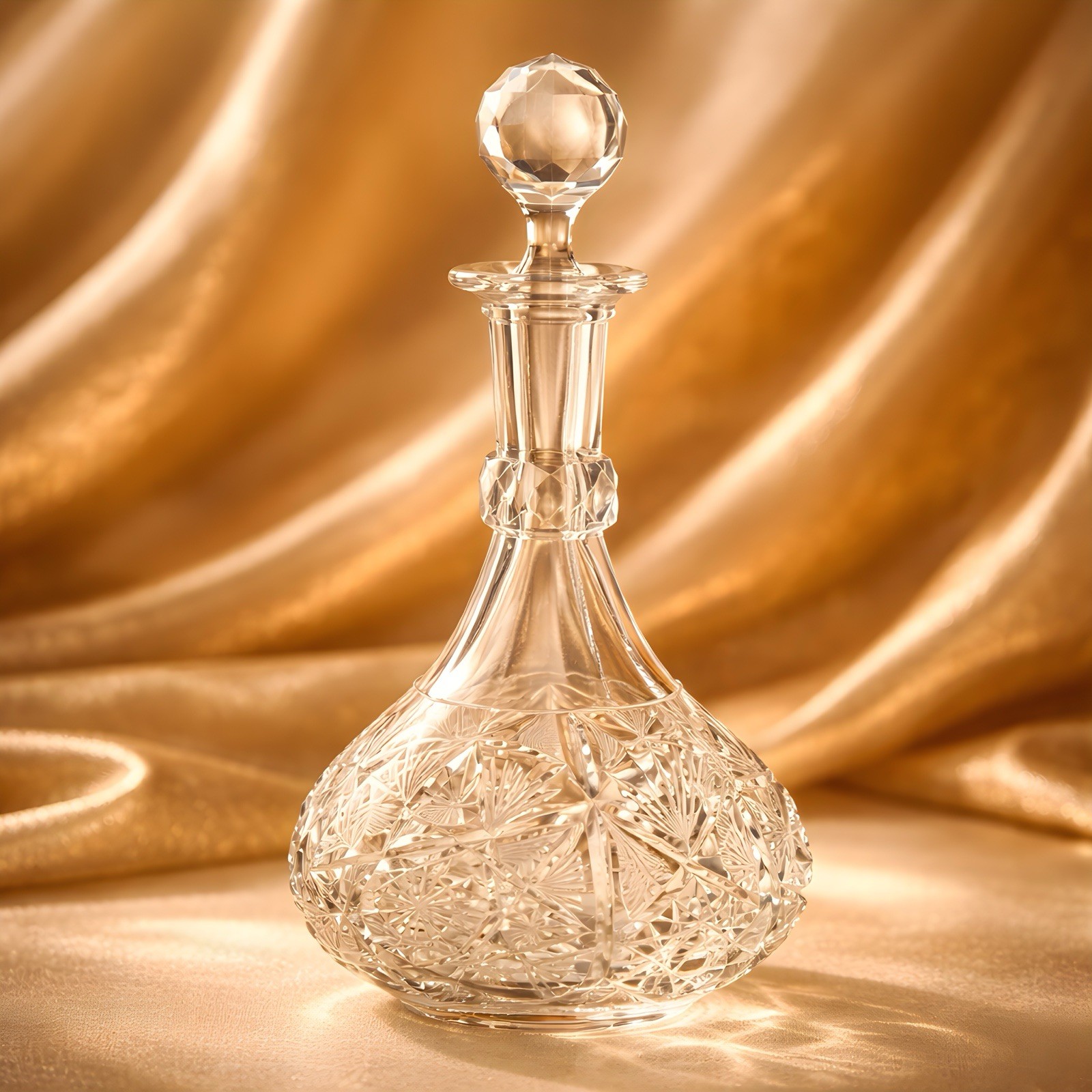 Meriden “Plymouth” pattern 12” AB Cut Glass decanter with faceted stopper.
