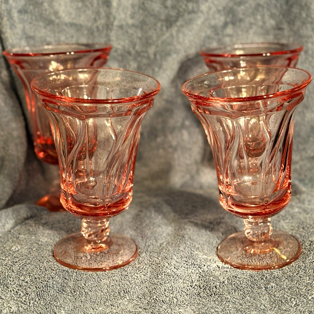 Set 4 Vtg Fostoria Jamestown Pink Water Goblets Swirl Iced Tea Glasses glasses