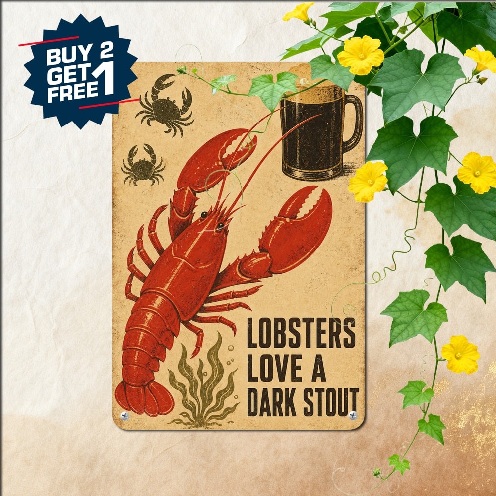 Lobsters Love Guinness Beer Seafood Bar Parody Sign Retro Metal Tin Plaque Art
