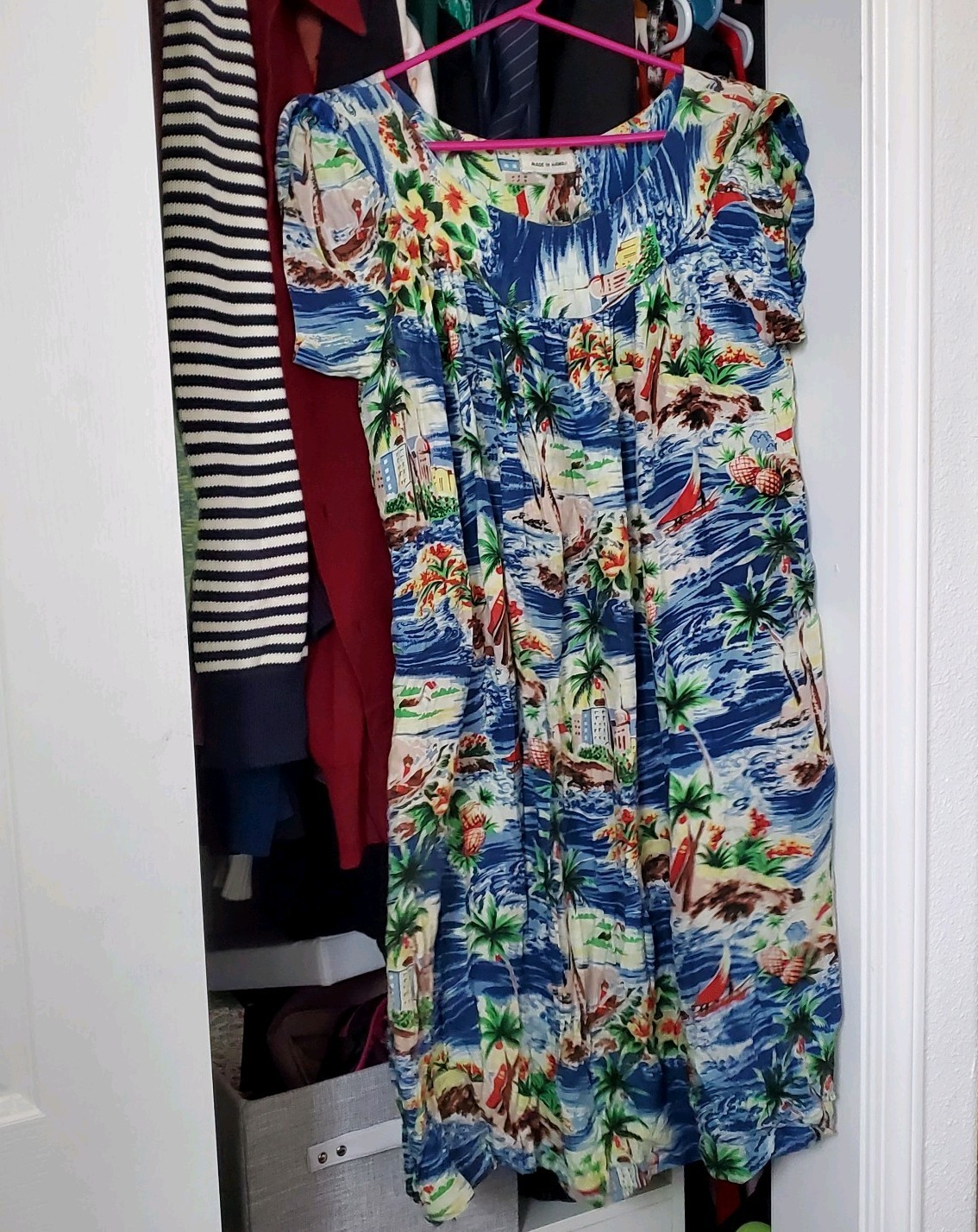 Vintage 1940’s 50’s Hawaiian Rayon Muumuu Tiki Hula Novelty Dress WWII Era