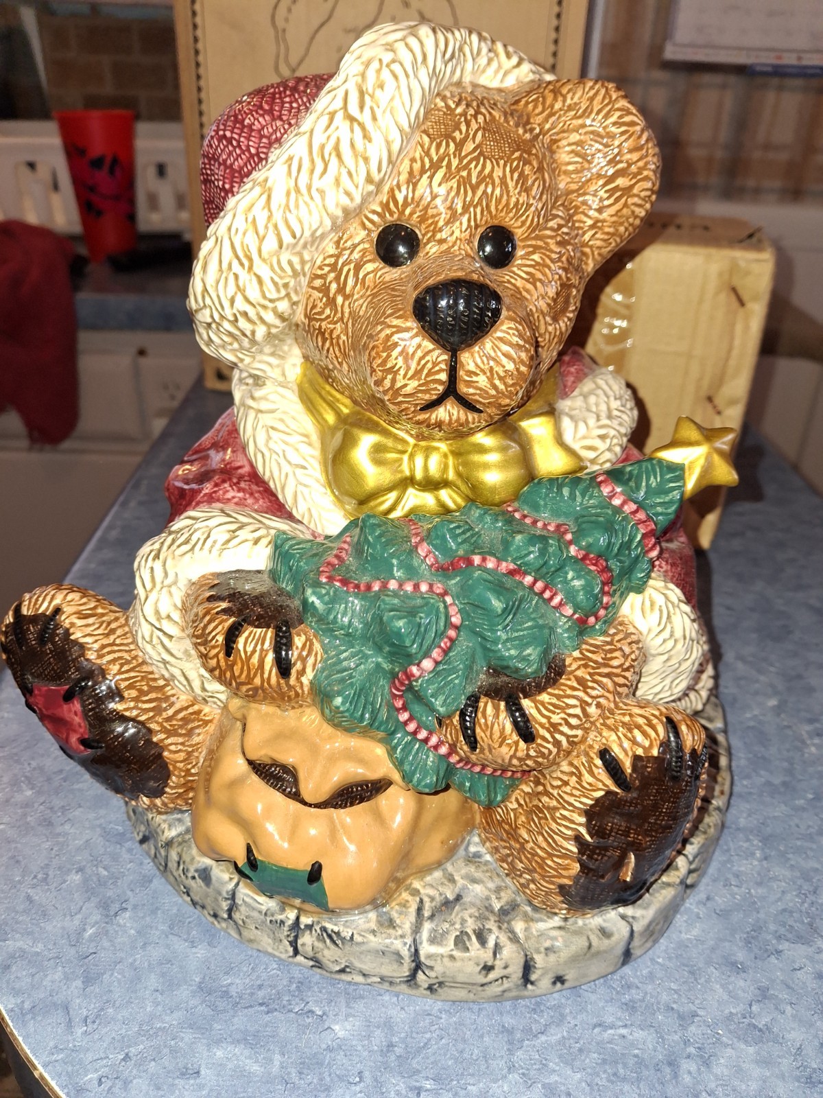 1998 Boyds Bearware Pottery~Grenville The Santa Bear~Large Cookie Jar-Brand New